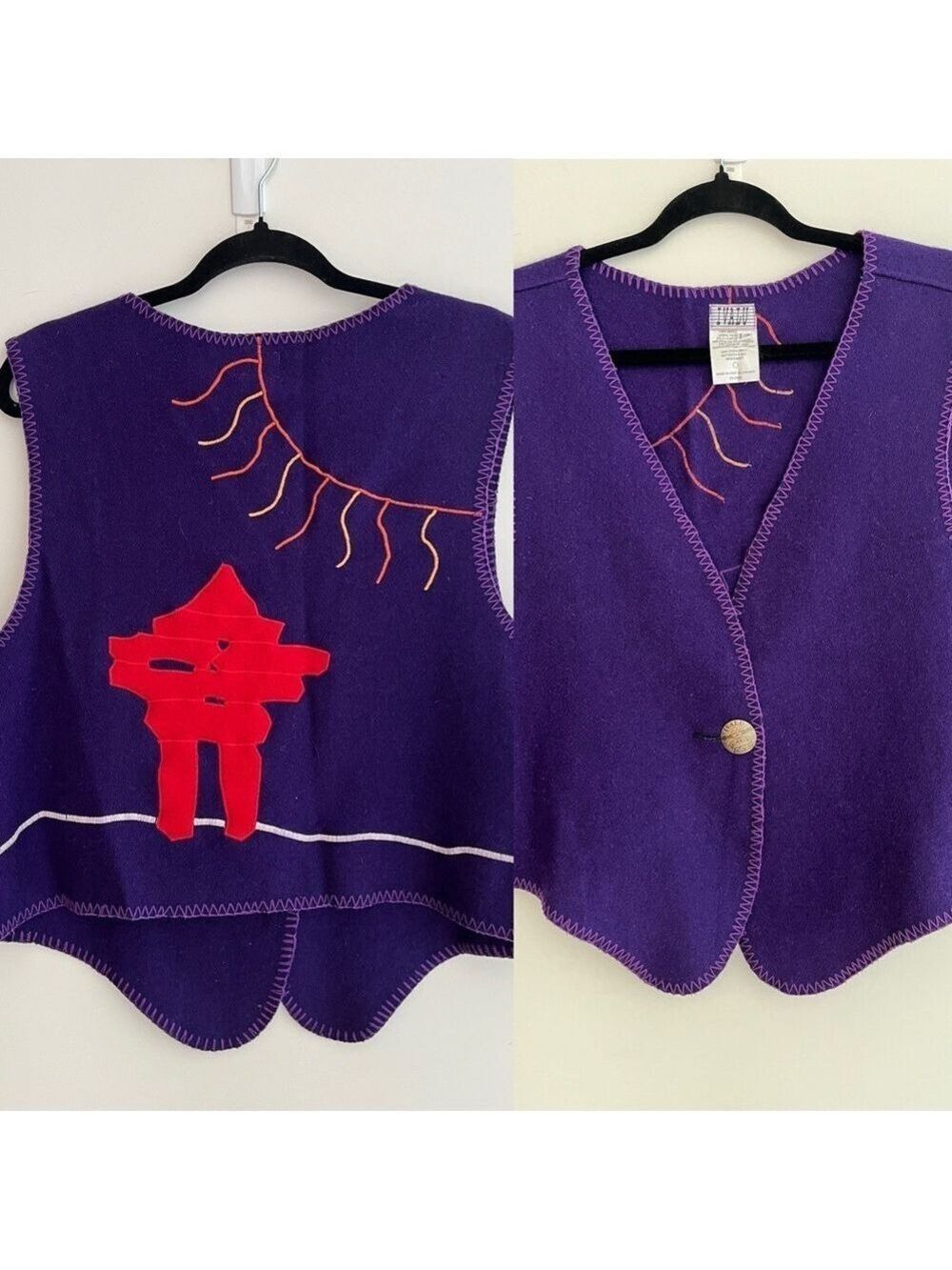 IVALU Wool Vest Applique Design Inukshuk Sun Design Inuit Nunavut Canada Unisex